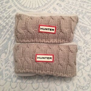 Hunter Beige Cable Knit Cuff Fleece Boot Socks For Women